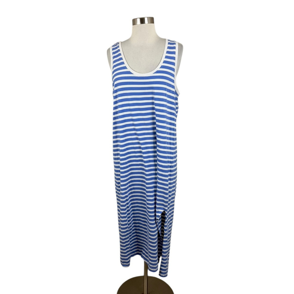 Pact Organic Large Blue White Striped 100% Organic Cotton Beachy Coastal